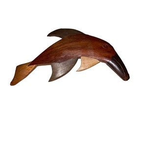 Vintage Wooden Brooch Pin Dolphins Porpoise Fish Ocean Animals Beach Jewelry
